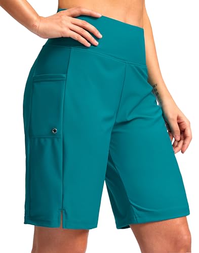 G Gradual Women's 9" Long Swim Board Shorts with Pockets High Waisted Knee Length Beach Swimming Shorts for Women with Liner