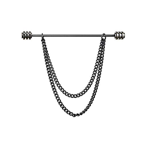 UUDUO Men's 18K Gold Brass Collar Bar with Hanging Chain Tassel Silver Black