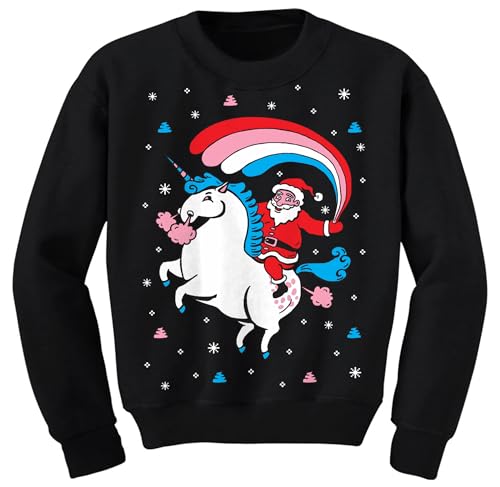 Tstars Santa Riding Unicorn Ugly Christmas Sweater Style Sweatshirt Holiday Xmas Toddler Kids Girls Sweatshirts
