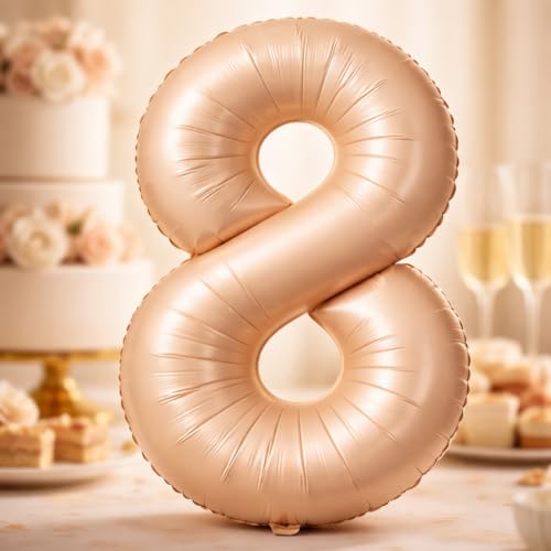 Image of WP WANNA PARTY 40 Inches Apricot Super Shape Number 8 Balloon, Number Balloons for Themes & Events, Birthday Supplies & Decoration -Caramel Light Brown Foil Number Balloon, 1 Piece