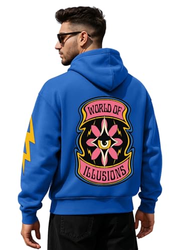Image of Veirdo Cotton Fleece Regular Fit Full Sleeve Hooded Sweatshirt Front and Back Graphic Printed Jumper Hoodie for Men