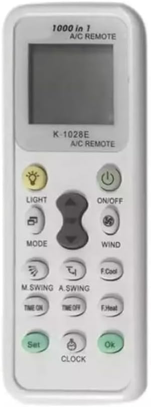 K-1028E Conditioner Remote Control Most AC Brands – Long-Range Signal, Digital Auto-Search Function, Ergonomic White & Grey, 13.3 x 5 cm