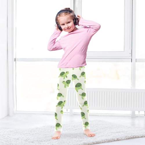 ALAZA Girls' Leggings Children's Yoga Pants Skinny Printed Dance Green Turtle Cartoon Comfortable 4T3