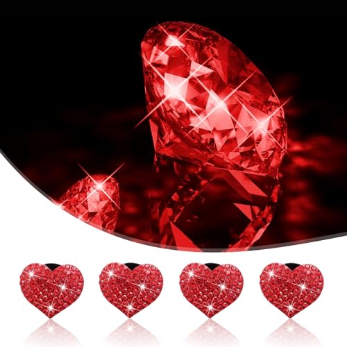 Image of Bling Heart Car Air Conditioner Air Outlet Clip, 1.07 inch x 1.07 inch All-over Rhinestone Cute Sparkling Clip-on Decorative Piece, Air Outlet Accessory, for Most Car Models (Red)