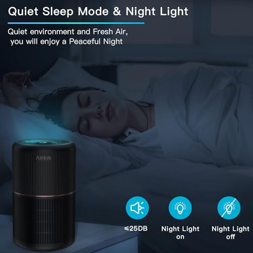 AIRTOK Air Purifiers, Air Purifier for Home Bedroom with Fragrance Sponges | 4 in 1 H13 True HEPA Air Filter 99.97% Remove Smoke Dust Pollen Pet Dander Odor Ozone, Free Night, Night Light, AP0601 - Image 6