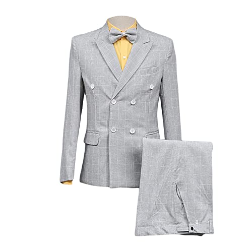 Mens Plaid 2 Pieces Tuxedo Suit Checked Single Breasted One Button Blazer Set Slim Fit Formal Jacket Vest & Pants (Grey 2,3X-Large)