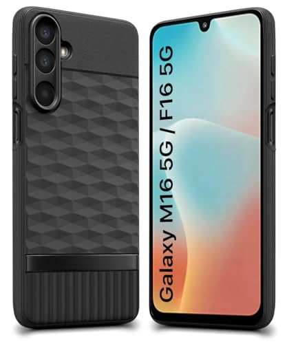 Image of WOW IMAGINE Back Cover for Samsung Galaxy M16 5G | Galaxy F16 5G with Hexa Cube Design | Ultra Slim Rubberised Case | Inner Velvet Fabric | Silicone Flexible Mobile Case | Camera Protection - Black