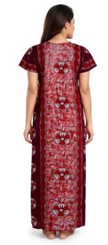 Image of Keyocean Women's Cotton Printed Maxi Nighty, Full Length Night Gown for Women, Comfortable Nightwear and Sleepwear, Free Size, Pack of 2