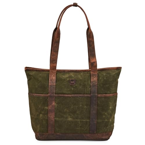 Bolso Tote grande para mujer con cuero y lona encerada miniatura 1