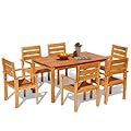 YOLENY 7 Piece Wooden Patio Dining Set-1 Rectangle Dining Table and 6 Wood Dining Chairs, Outdoor Furniture Set for Backyard, Lawn and Garden