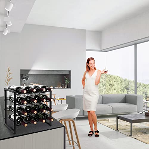 Wine Rack Freestanding 16 Bottle 4 Tier Display Storage Wine Rack for Countertop Cabinet Wine Holder Wine Shelf for Kitchen, Bar, Pantry, Wine Cellar, Basement (Metal) - Image 3