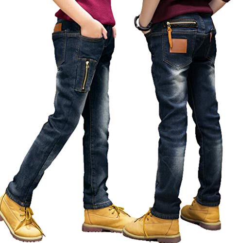 MYtodo Boy Solid Color Elastic Waist Skinny Slim Fit Denim Long Pant Jeans Pants2