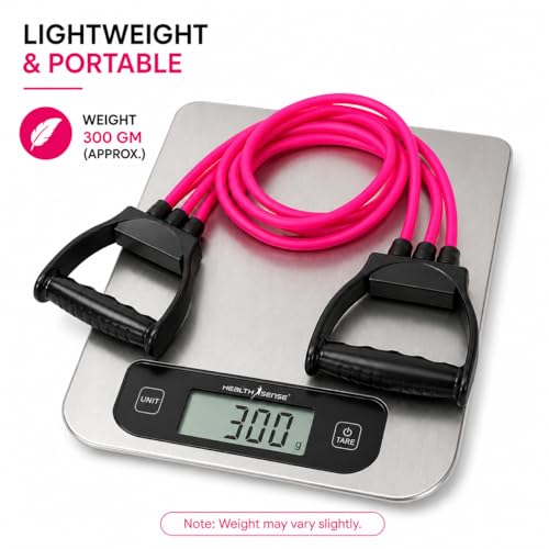 Image of Fitfix Triple Tube 20kg Pink Colour 45 lbs Resistance Band with Handles - Heavy Duty Exercise Tube for Home Gym, Strength Training, Yoga, Stretching & Full Body Workout Equipment for Men & Women
