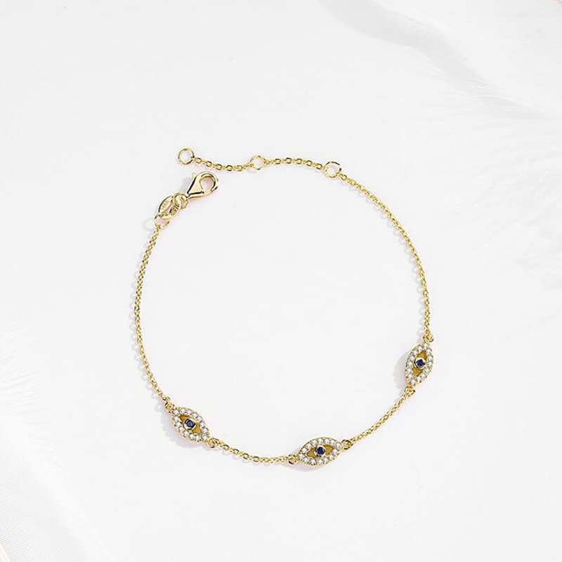 Solid 14K Gold Over 925 Silver Moissanite Evil Eye Bracelet for Women,Luxury Triple Blue Evil Eye Adjustable Chain Bracelet,Fashion Christmas Jewelry Gift for Her - Image 6