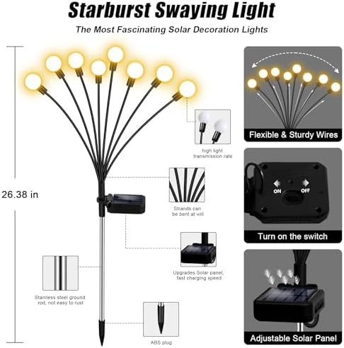 NBQQ Solar Garden Lights 4 Pack of 32 LEDs Swaying Firefly Garden Decor - 3