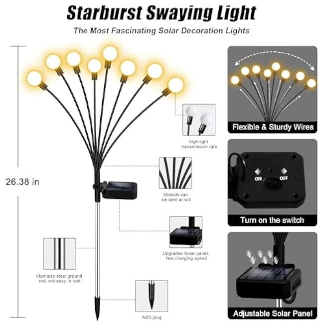 Solar Garden Lights Outdoor, 4 Pack 32LED Swaying Light Waterproof Solar Lights Outdoor for Yard Pathway Patio, Swaying Lawn Decor as Gardening Gifts for Women Holiday