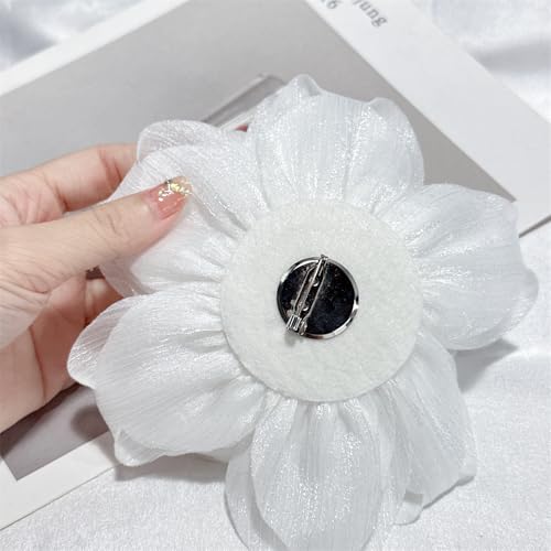 Image of Flash Camellia Flower Brooch Pin for Women Men Elegant Texture Fabric Dahlia Rose Floral Brooches Lapel Pins Dainty Wedding Holiday Party Costume Dress Accessories Jewelry