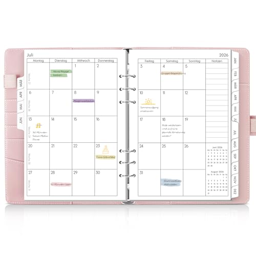 SKYDUE Kalender Ringbuch A5 Ringbuch A5 Nachfüllbar Von März 2026 bis Juni 2027 Terminplaner 2026 Perfekt Für Schüler Und Berufstätige(Rosa)