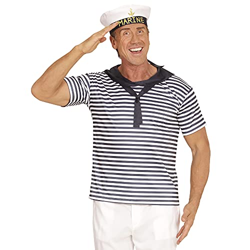 Widmann 03122 Adultes Costume Marine Set, T-Shirt et Chapeau - M/L - Bleu et Blanc