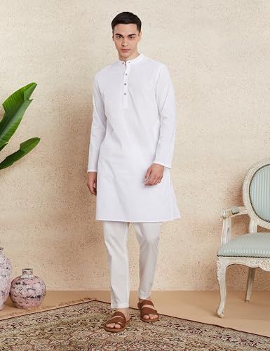 Image of Amazon Brand - Symbol Men's 100% Cotton Solid Long Length Casual Kurta - Regular Fit (Available in Plus Sizes)