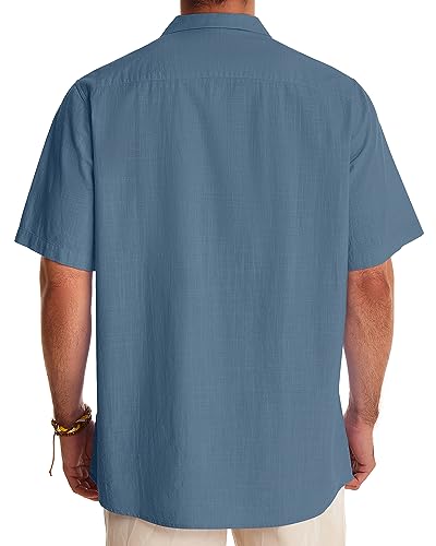 Image of Alimens & Gentle Mens Linen Shirts Cotton Hawaiian Shirts Short Sleeve Button Down Shirts Casual Summer Beach Tops