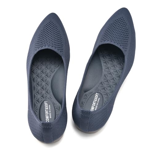 Image of Buyrew Pointy Toe Flats for Womens Slip On Ballet Dress Low Wedge Casual Comfortable Walking Shoes