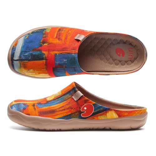 Image of UIN Slipper Woman Travel Art Painted Shoes Wide Toe Casual Home Slip On Mules Malaga