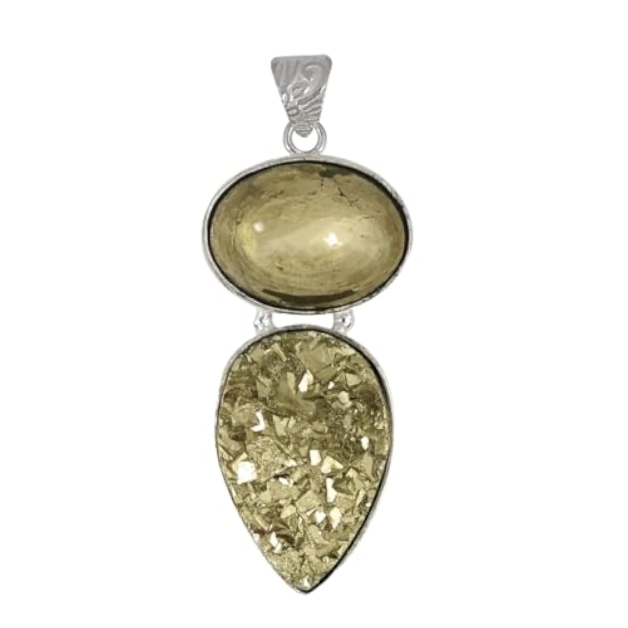 Natural Pyrite Pendant with Metal Chain, Unisex Gemstone Locket