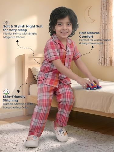 Image of POLKA TOTS 100% Pure Cotton Half Sleeve Night Suit for Kids, Girls & Boys | Cotton Pyjama Set | Unisex Night Dress for Children | Night Suit for Girls |Sleepwear for Kids | Winter Night Dress for Boys