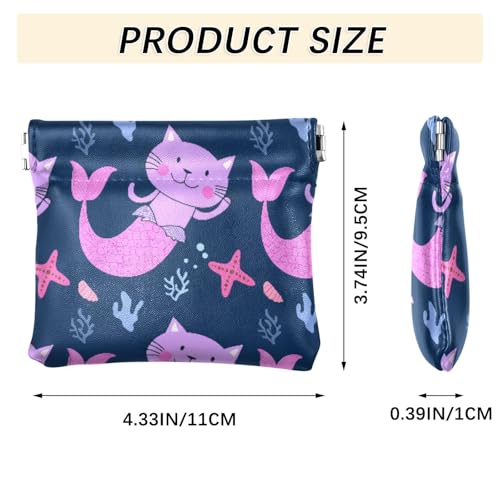 Mermaid Cats Coin Purse Leather Pouch Change Purse, Squeeze Coin Pouch for Cards, Keys & Lipsticks, Unisex3