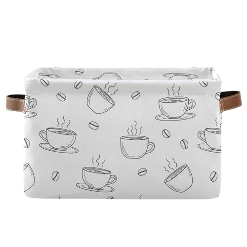 Coffee White Bean Print Rectangular Storage Bin Basket with Handles