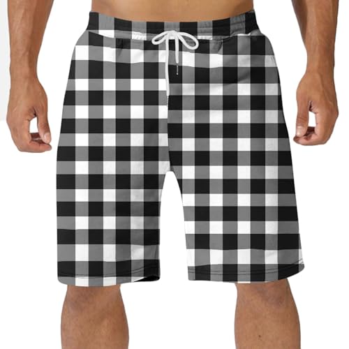 Mens Plaid Pajama Shorts Casual Loose Beach Shorts Lounge Shorts Soft Comfy Sleepwear Short Pants