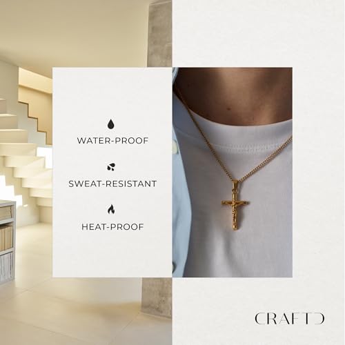 CRAFTD | Crucifix Pendant Necklace | 20.5" Chain Link with 20MM x 20MM Pendant | Waterproof, Heat & Sweat Resistant | Gifts for Men | Men's Jewelry |3