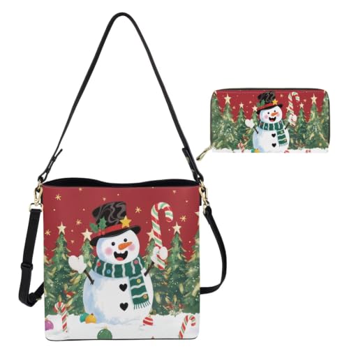 Image of HUGS IDEA Leather Purses and Handbag for Women Bucket Bag with Wrist Wallet 2 Packs