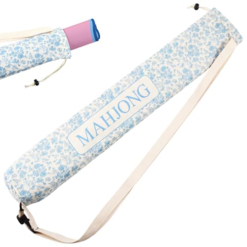 Sunnymove 34 Inch Long Mahjong Mat Bag Cute Double Strapped Canvas Drawstring Mahjong Holder Lightweight Outdoor Carrying Bag for Board Games Travel Storage-Mat Not Include(Light Blue Paisley 1 Pc)