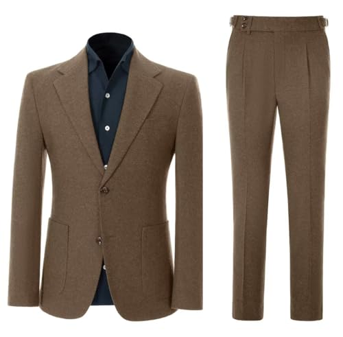 2 Piece Mens Suit Tweed Woolen Blend Casual Suits for Men Blazer Wool Retro Slim Fit Winter Suit for Wedding