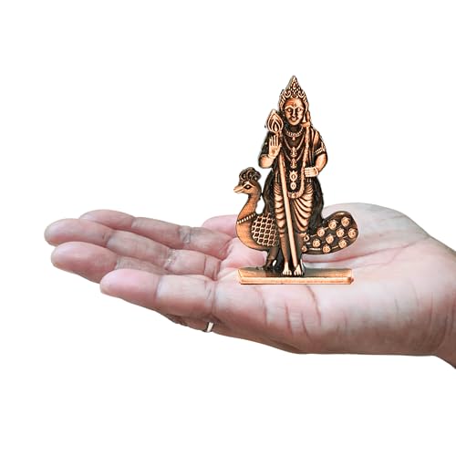 Image of anciently Murugan Statue for Car Dashboard | Kartikeya Idol for Car Dashboard, Metal, 1 Piece (Copper Colour)