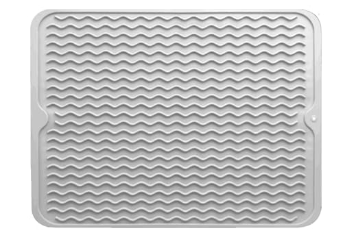 Silicone Drying Mat 16 × 12 – Gray/Black/Pink Rose Non-Slip Sink Mat for Kitchen Counter, Heat-Resistant Food-Grade Dish Pad, Easy-Clean Multipurpose Drawer Liner (Gray, 16'' x 12'')