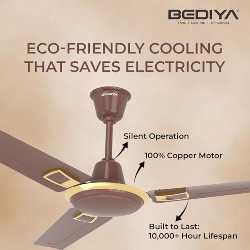 Image of Marut Pro Plus Eco Deco 36'' Ceiling Fan 900mm | 52W Copper Motor | High Air Delivery 165 CMM | 650 RPM Speed | Glossy Finish | 2-Year Warranty | BEE Star Rated | Choco Brown