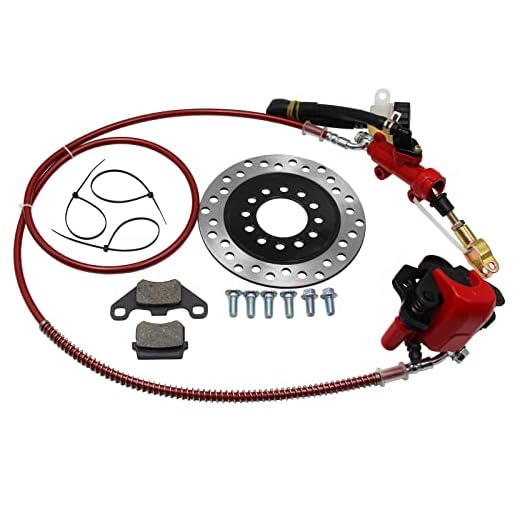 Hydraulic Rear Disc Brake Caliper System Pads Disk Rotor For 150cc 200cc 250cc Dirt Bike Quad ATV Gokart Go Kart Dune Buggy (RED)