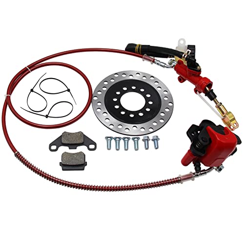 Hydraulic Rear Disc Brake Caliper System Pads Disk Rotor For 150cc 200cc 250cc Dirt Bike Quad ATV Gokart Go Kart Dune Buggy (RED)