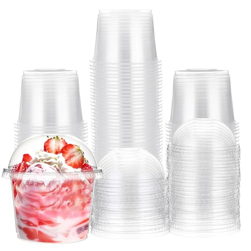 Yuanan 100個パック アイスクリームカップ 蓋付き 丸型プラスチックカップ デザート/スナック/冷たい飲み物用
