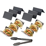 4 Pcs Black Taco Holders Set with 1 Food Tong, JYJFGSFA Stainless Steel Taco Stand with Handles for
