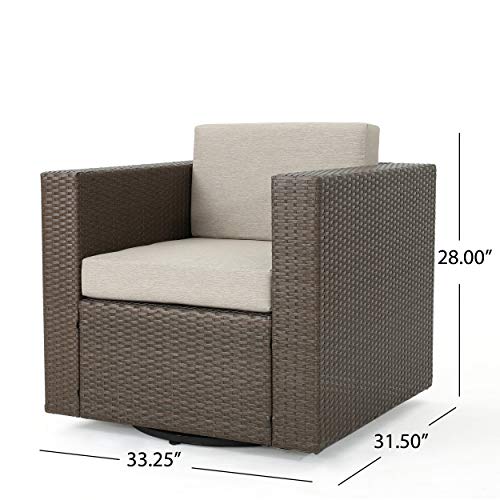 Venice Outdoor Dark Brown Wicker Swivel Club Chair With Beige Water Resistant Cushions (Single, Light Brown/Ceramic Grey) #TOP2