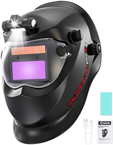 Saker Auto Darkening Welding Helmet with LED Light, 1/1/1/2 Optic...