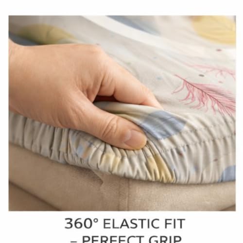 Image of Cotton Elastic Fitted Bedsheets with 2 King Size Pillow Covers Double Bed with All Around Elastic Supersoft Size - 72 King Sizex78+8 inches Color - Cream Multicolor