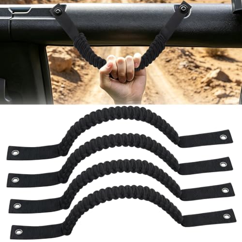 Amooca 4-Pack Paracord Grab Handles for Ford Bronco 2021-2025 (2-Door/4-Door) Interior Roll Bar Assist Handles (Exclude Bronco Sport) Black
