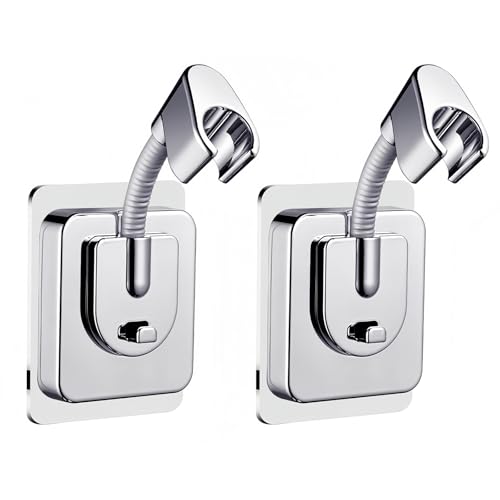 2 Pezzi Supporto per Soffione Doccia Senza Forare Porta Doccino per Doccia Regolabile a 360 Gradi Supporto per Soffione Doccia Portatile Autoadesivo da Parete (Argento)