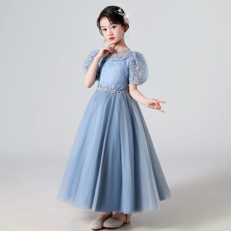 HEARTTOUCH Flower Girls Maxi Dress Bridesmaid Wedding Pageant Party Princess Short Sleeve Communion Floral Lace Ball Gown4