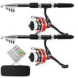 Fishing Pole Combo Set,2.1m/6.89ft 2PCS Collapsible Rods 2PCS Spinning Reels Lures Set Carrier Bag Carbon Fiber Telescopic Fishing Rods Sea Saltwater Freshwater Kit Fishing Rod Reel Combos